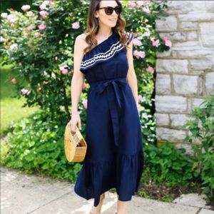 NWT- J. Crew One Shoulder Ruffle Dress. size Small